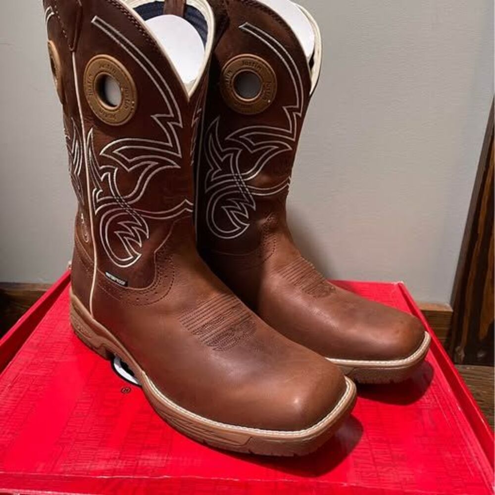 Justin 13D Men’s Leather Boots Cowhide Waterproof 11” Square Toe